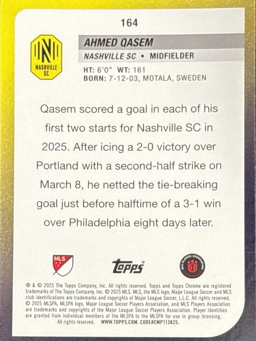 Topps Chrome Ahmed Qasem Nashville SC Rookie Card